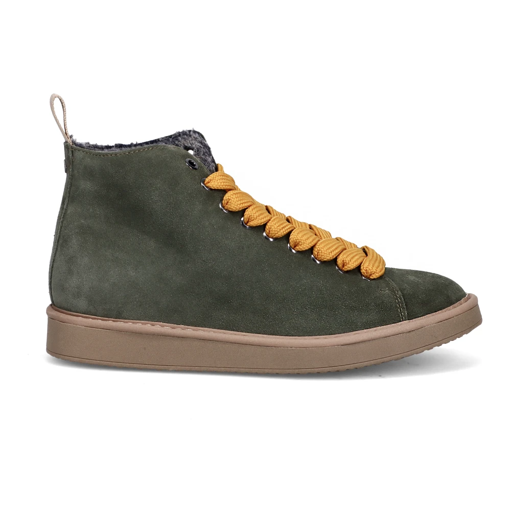Grüne Wildleder Stiefeletten mit Gelben Schnürsenkeln