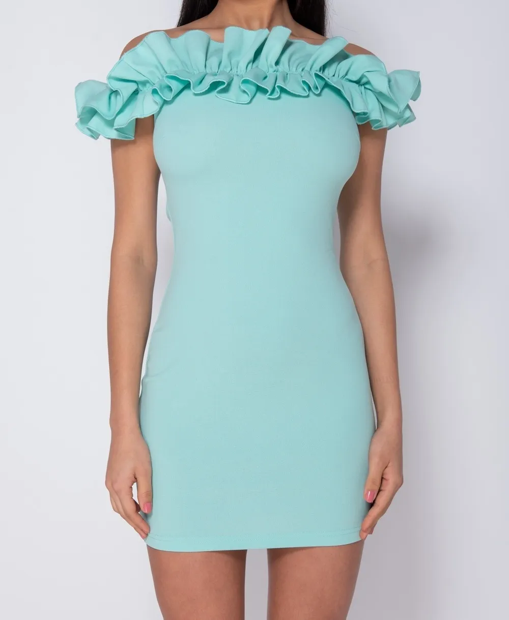 Rüschen Bardot Bodycon Minikleid - Frauen - Grün
